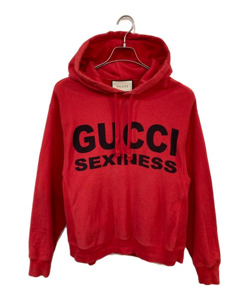GUCCI（グッチ）GUCCI (グッチ) SEXINESS プリント パーカー レッド サイズ:SIZE Sの古着・服飾アイテム