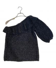 RED VALENTINO（レッドヴァレンティノ）の古着「パフスリーブ・ワンショルダーニット」｜ブラック