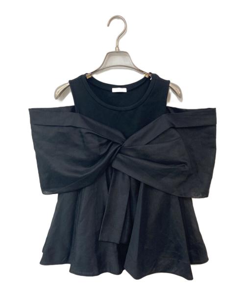 FRAY ID（フレイ アイディー）FRAY ID (フレイ アイディー) カットコンビペプラムトップス ブラック サイズ:FREEの古着・服飾アイテム