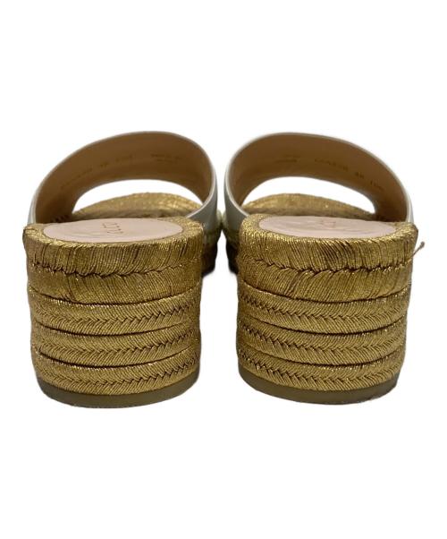 GUCCI（グッチ）GUCCI (グッチ) White lether GG Espadrille Block Heel Slide Sandals/ホワイト レザー GG エスパドリーユ ブロック ヒール スライド サンダル ゴールド サイズ:SIZE 36の古着・服飾アイテム