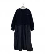 PLUS OTOHAプラス オトハ）の古着「異素材ドッキングワンピース」｜ブラック