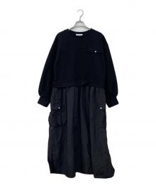 PLUS OTOHA（プラス オトハ）の古着「異素材ドッキングワンピース」｜ブラック