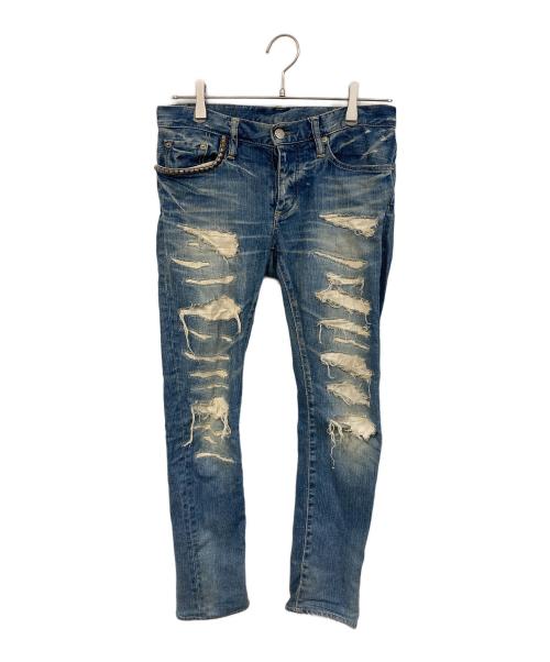 Hysteric Glamour（ヒステリックグラマー）Hysteric Glamour (ヒステリックグラマー) ダメージスキニーデニムパンツ インディゴ サイズ:XSの古着・服飾アイテム