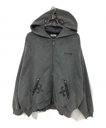 SUPPLIER（サプライヤー）の古着「Fleur Leather Patch Zip Hoodie/フルール レザー パッチ ジップ フーディー」｜グレー