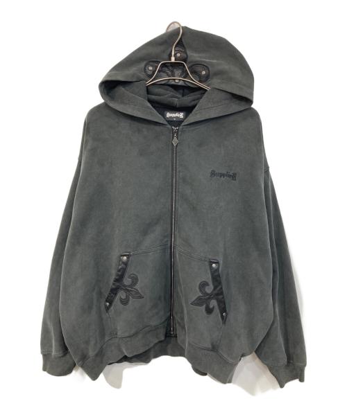 SUPPLIER（サプライヤー）SUPPLIER (サプライヤー) Fleur Leather Patch Zip Hoodie/フルール レザー パッチ ジップ フーディー グレー サイズ:SIZE XLの古着・服飾アイテム