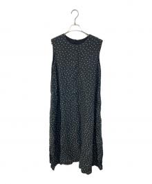 KAGURE（カグレ）の古着「リネンノースリーブドットワンピース」｜ブラック