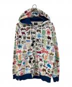 stussyステューシー）の古着「歴代ロゴプリントジップパーカー」｜ホワイト
