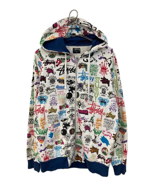 stussy（ステューシー）stussy (ステューシー) 歴代ロゴプリントジップパーカー ホワイト サイズ:SIZE Lの古着・服飾アイテム