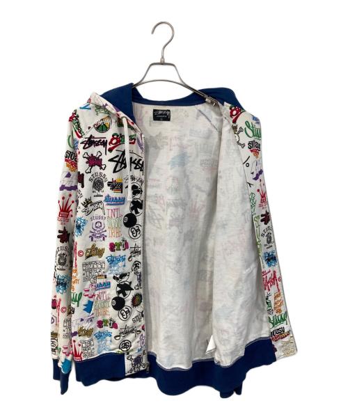 stussy（ステューシー）stussy (ステューシー) 歴代ロゴプリントジップパーカー ホワイト サイズ:SIZE Lの古着・服飾アイテム
