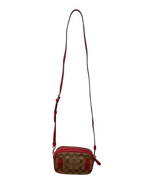 COACH（コーチ）COACH (コーチ) シグネチャー ベルトバッグ ベージュ×レッドの古着・服飾アイテム