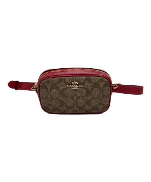 COACH（コーチ）COACH (コーチ) シグネチャー ベルトバッグ ベージュ×レッドの古着・服飾アイテム