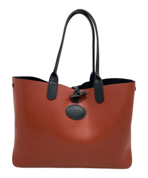 LONGCHAMP（ロンシャン）LONGCHAMP (ロンシャン) レザートートバッグ レッド×ブラックの古着・服飾アイテム