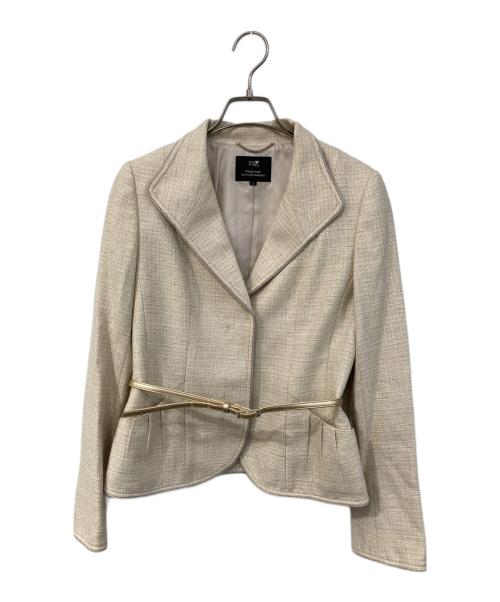 23区（ニジュウサンク）23区 (ニジュウサンク) トリアセダブルジョーゼット ノーカラー ジャケット ベージュ サイズ:SIZE 38の古着・服飾アイテム