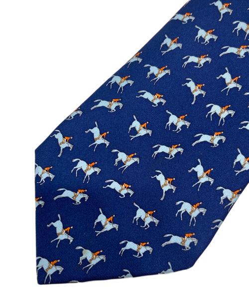 HERMES（エルメス）HERMES (エルメス) ホース柄シルクネクタイ ブルー サイズ:なしの古着・服飾アイテム