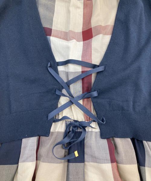 BLUE LABEL CRESTBRIDGE（ブルーレーベルクレストブリッジ）BLUE LABEL CRESTBRIDGE (ブルーレーベルクレストブリッジ) チェックドレープツイル ニットコンビマキシワンピース ネイビー サイズ:38の古着・服飾アイテム