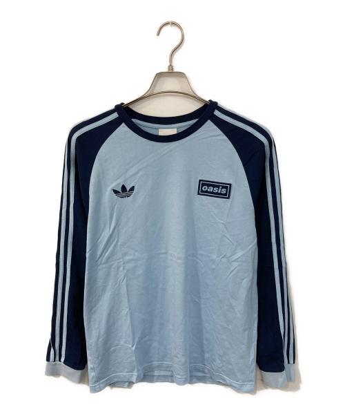 adidas（アディダス）adidas (アディダス) oasis (オアシス) ツアー スリーストライプス 長袖Tシャツ ブルー サイズ:2XLの古着・服飾アイテム