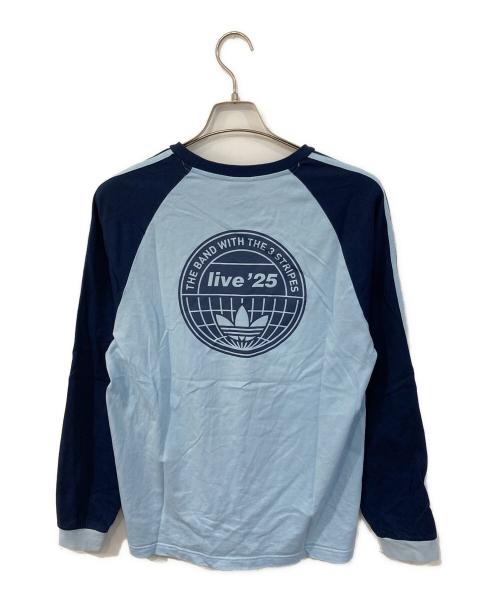 adidas（アディダス）adidas (アディダス) oasis (オアシス) ツアー スリーストライプス 長袖Tシャツ ブルー サイズ:2XLの古着・服飾アイテム