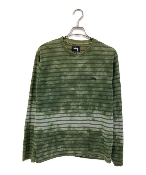 stussy（ステューシー）stussy (ステューシー) Bleach Stripe ロンT グリーン サイズ:SIZE Mの古着・服飾アイテム