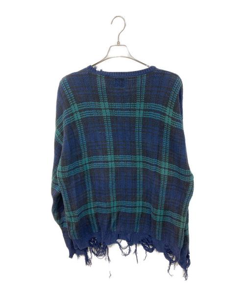 OLD GAP（オールドギャップ）OLD GAP (オールドギャップ) クラッシュチェックニット ネイビー×グリーン サイズ:XLの古着・服飾アイテム