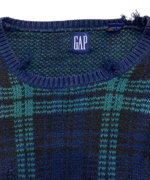 OLD GAP（オールドギャップ）OLD GAP (オールドギャップ) クラッシュチェックニット ネイビー×グリーン サイズ:XLの古着・服飾アイテム