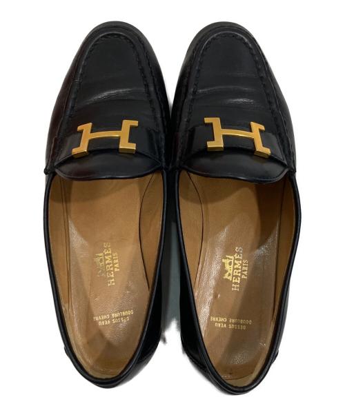 HERMES（エルメス）HERMES (エルメス) Hロゴローファー ブラック サイズ:371/2の古着・服飾アイテム