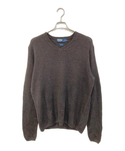 POLO RALPH LAUREN（ポロ・ラルフローレン）POLO RALPH LAUREN (ポロ・ラルフローレン) Vネックリネンニット ブラウン サイズ:SIZE LLの古着・服飾アイテム