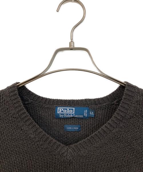 POLO RALPH LAUREN（ポロ・ラルフローレン）POLO RALPH LAUREN (ポロ・ラルフローレン) Vネックリネンニット ブラウン サイズ:SIZE LLの古着・服飾アイテム