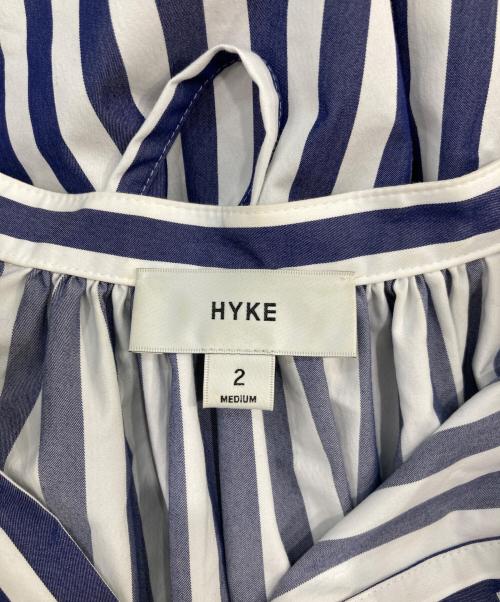 HYKE（ハイク）HYKE (ハイク) T C STRIPED BALLOON SLEEVE DRESS/T C ストライプバルーンスリーブドレス ブルー×ホワイト サイズ:SIZE Mの古着・服飾アイテム