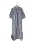 HYKE（ハイク）の古着「T C STRIPED BALLOON SLEEVE DRESS/T C ストライプバルーンスリーブドレス」｜ブルー×ホワイト