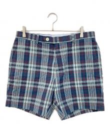 BROOKS BROTHERS（ブルックスブラザーズ）の古着「コットン シアサッカー マドラスチェック プレーンフロント 7inショーツ」｜ネイビー