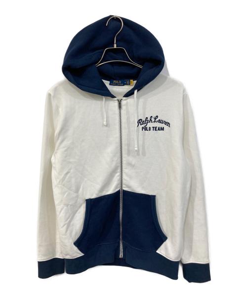 POLO RALPH LAUREN（ポロ・ラルフローレン）POLO RALPH LAUREN (ポロ・ラルフローレン) ロゴネーム刺繍ジップパーカー ホワイト サイズ:SIZE Mの古着・服飾アイテム