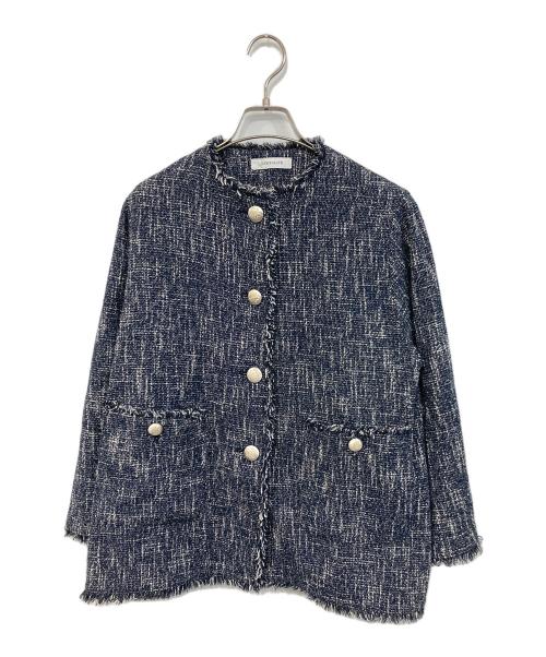 La TOTALITE（ラ ト―タリテ）La TOTALITE (ラ ト―タリテ) ミックス ツィード ノーカラージャケット ネイビー サイズ:FREEの古着・服飾アイテム