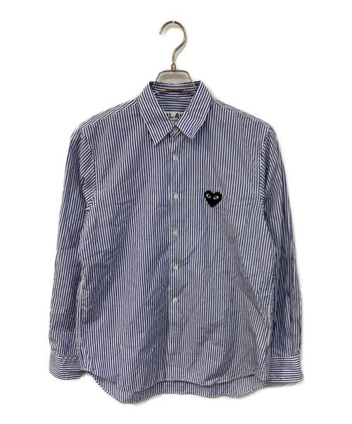 PLAY COMME des GARCONS（プレイコムデギャルソン）PLAY COMME des GARCONS (プレイコムデギャルソン) Stripe Shirt With Black Emblem Pattern A ブルー サイズ:xsの古着・服飾アイテム