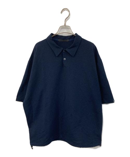 SOPHNET.（ソフネット）SOPHNET. (ソフネット) HIGH GAUGE WAVE STRIPE HEM CORD S/S/ハイ ゲージ ウェーブ ストライプ ヘム コード ショートスリーブ プルオーバー シャツ  ネイビー サイズ:SIZE Lの古着・服飾アイテム