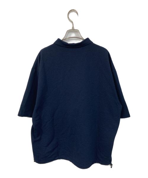 SOPHNET.（ソフネット）SOPHNET. (ソフネット) HIGH GAUGE WAVE STRIPE HEM CORD S/S/ハイ ゲージ ウェーブ ストライプ ヘム コード ショートスリーブ プルオーバー シャツ  ネイビー サイズ:SIZE Lの古着・服飾アイテム