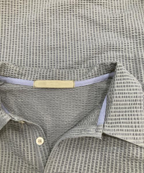 SOPHNET.（ソフネット）SOPHNET. (ソフネット) HIGH GAUGE WAVE STRIPE HEM CORD S/S/ハイ ゲージ ウェーブ ストライプ ヘム コード ショートスリーブ プルオーバー シャツ  ネイビー サイズ:SIZE Lの古着・服飾アイテム