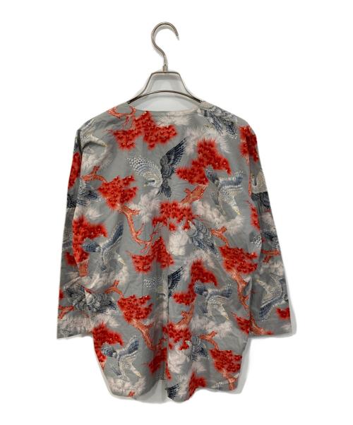 Dry Bones（ドライボーンズ）Dry Bones (ドライボーンズ) 7分袖ノーカラーシャツ グレー×レッド サイズ:SIZE Mの古着・服飾アイテム