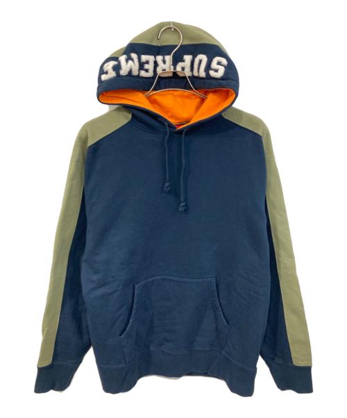 SUPREME（シュプリーム）Supreme (シュプリーム) Paneled Hooded Sweatshirt/パネルド・フーデッド・スウェットシャツ ネイビー×カーキ サイズ:SIZE Lの古着・服飾アイテム