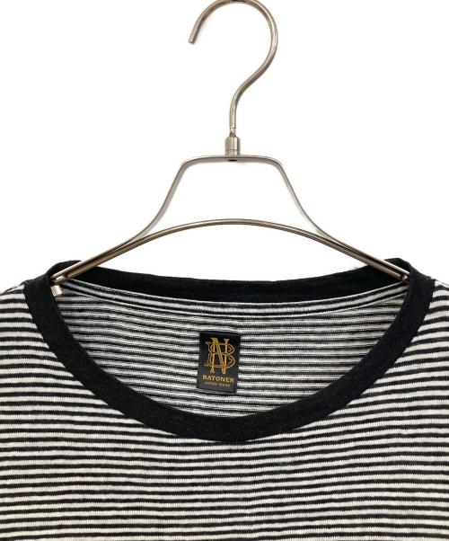 BATONER（バトナ―）BATONER (バトナ―) ボーダーリネンTシャツ ブラック サイズ:SIZE Lの古着・服飾アイテム
