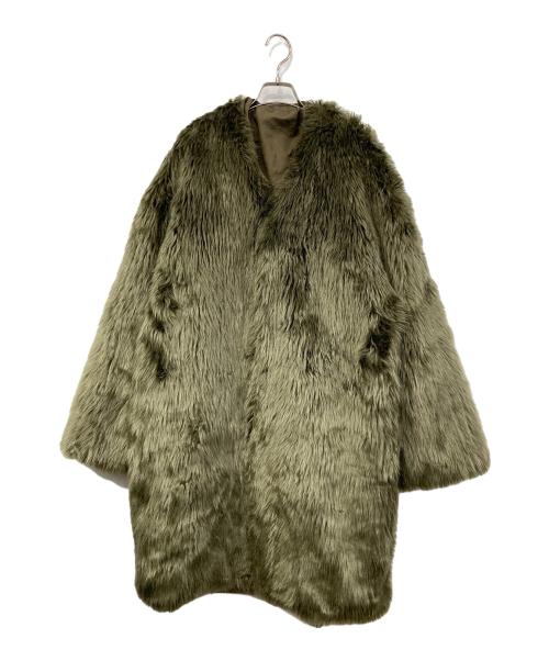 ALMOSTBLACK（オールモストブラック）ALMOSTBLACK (オールモストブラック) NO COLLER RIVER FUR COAT グリーン サイズ:FREE　の古着・服飾アイテム