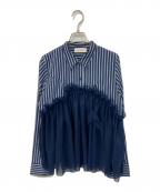 POPPYポピー）の古着「tulle docking flare shirt/チュールドッキングフレアシャツ」｜ネイビー
