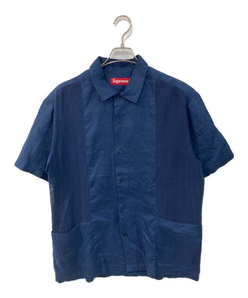 SUPREME（シュプリーム）SUPREME (シュプリーム) Mesh Panel Linen S/S Shirt　メッシュパネルリネンS/Sシャツ ネイビー サイズ:SIZE Mの古着・服飾アイテム