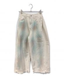 Ameri（アメリ）の古着「WIDE SIDE TUCK PAINT DENIM PANT/ワイド サイド タック ペイント デニム パンツ」｜アイボリー