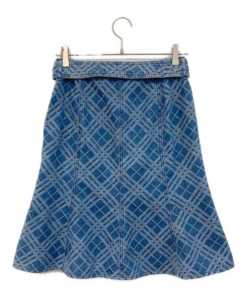 BURBERRY BLUE LABEL（バーバリー ブルー レーベル）BURBERRY BLUE LABEL (バーバリー ブルー レーベル) ベルト付きフレアスカート インディゴ サイズ:SIZE 38の古着・服飾アイテム