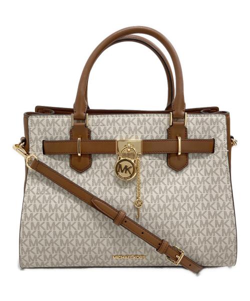 MICHAEL KORS（マイケルコース）MICHAEL KORS (マイケルコース) LANDON サッチェル ミディアム MKシグネチャーバッグ ブラウン×ベージュの古着・服飾アイテム