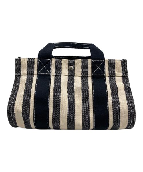 HERMES（エルメス）HERMES (エルメス) カンヌ キャンバストートバッグ ホワイト×ブラックの古着・服飾アイテム
