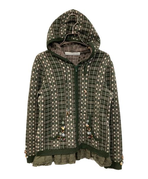 PINK HOUSE（ピンクハウス）PINK HOUSE (ピンクハウス) ニットジップパーカー グリーン サイズ:SIZE Freeの古着・服飾アイテム