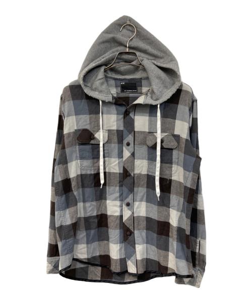 NUMBER (N)INE（ナンバーナイン）NUMBER (N)INE (ナンバーナイン) フード付きチェックシャツ グレー サイズ:SIZE 4の古着・服飾アイテム