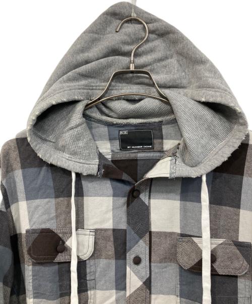 NUMBER (N)INE（ナンバーナイン）NUMBER (N)INE (ナンバーナイン) フード付きチェックシャツ グレー サイズ:SIZE 4の古着・服飾アイテム