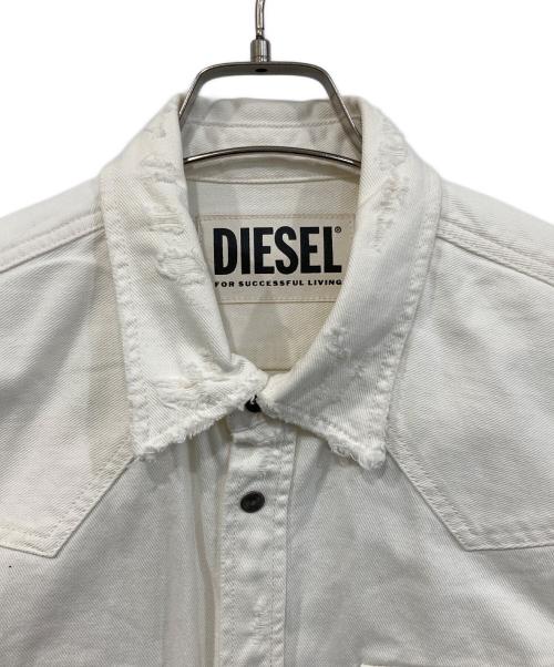 DIESEL（ディーゼル）DIESEL (ディーゼル) ダメージ加工ウエスタンシャツ ホワイト サイズ:SIZE XLの古着・服飾アイテム